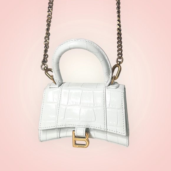 Balenciaga White Croc Embossed XXS Top Handle Crossbody Chain Bag - Picture 10 of 11